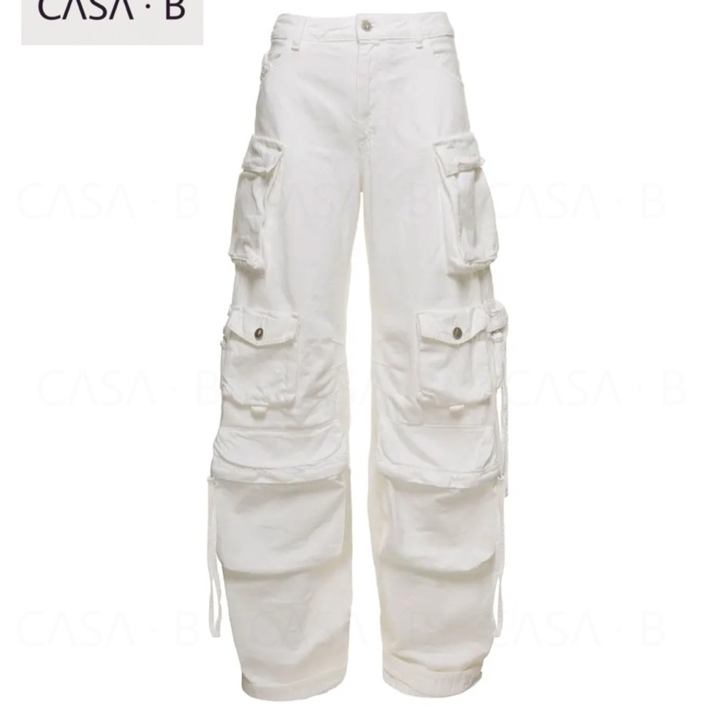 SOON  to CASA B| FEMME Luxury High Street White Cargo Multi Pocket Denim Jeans - Picture 3 of 7